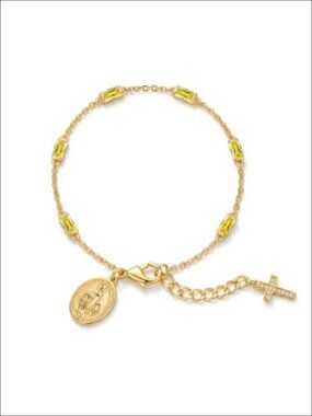 14k Gold Plated Cross Birthstone Bracelet Virgin Mary Charm